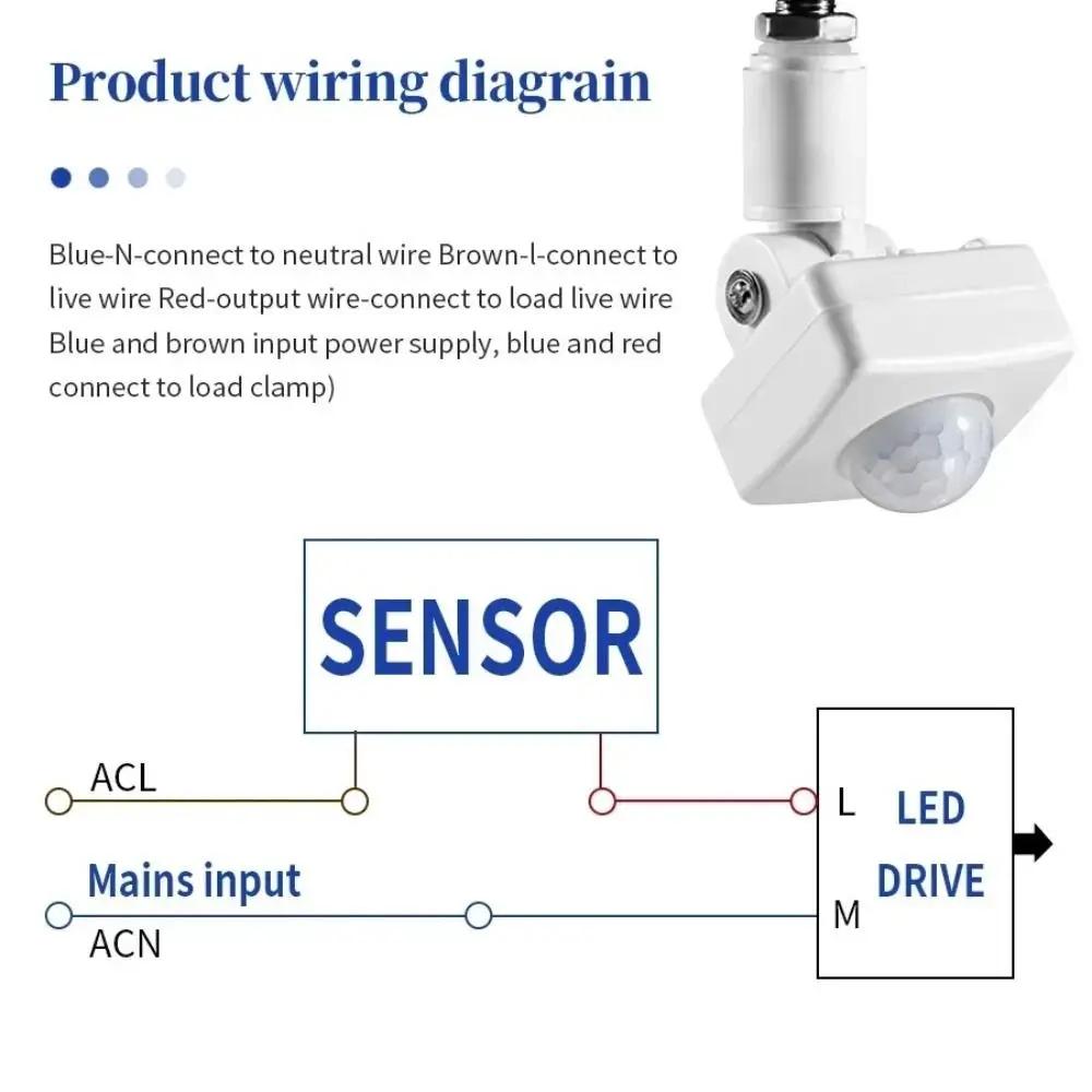 Auto ON OFF Motion Sensor Delay Adjustable 180 Degree Rotatable PIR Infrared Detector Light Switch Lighting Control