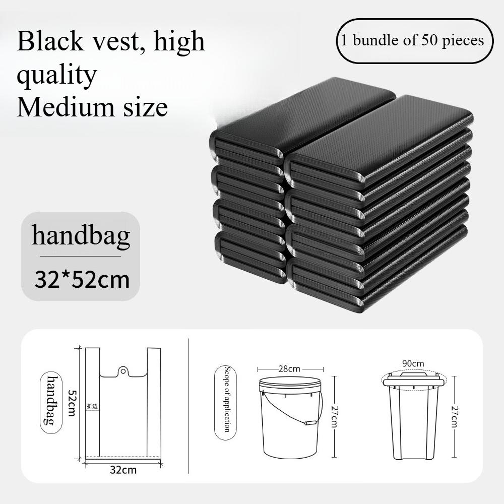 Extra-Thick Vest-Style Garbage Bags | Medium-Large Size Black Trash Bags for Home Kitchen Bathroom | Heavy-Duty Portable Household Waste BagsRQSL-001