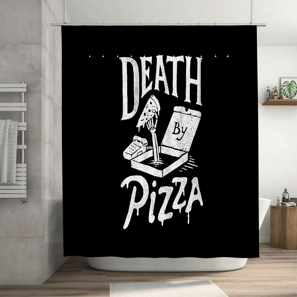 Spooky Pizza Horror Shower Curtain Gothic Creepy Food Art Bathroom Decor Halloween Gift Unique Design Home Textile