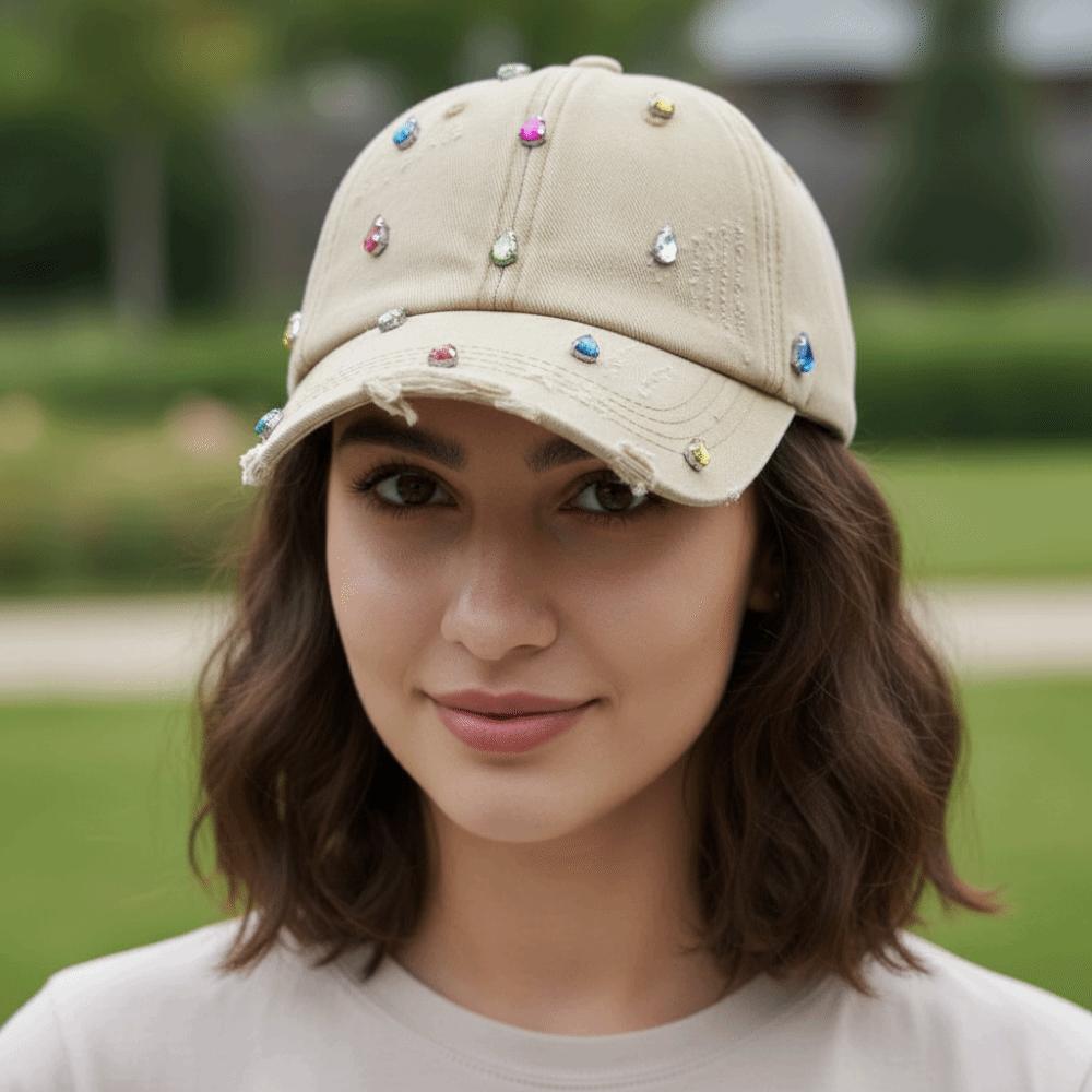 Simple Creative Colorful Rhinestones Baseball Cap Cotton Solid Color Sunscreen Hat Duckbill Hat Korean Sun Hat Men