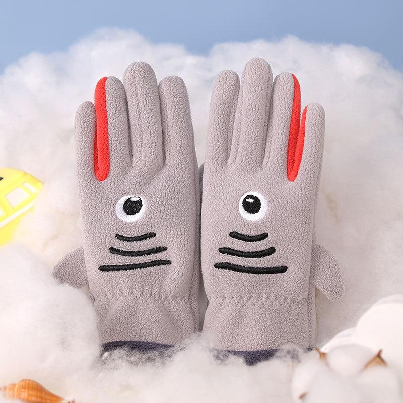 Gants pour enfants hommes et femmes ours de dessin animé brodés automne et hiver extérieur équitation patin à roulettes velours coupe-vent gants chauds