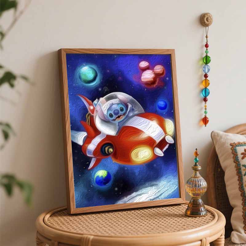 Disney Oil Painting Stitch In Space Handmade Diy Art Painting Home Decoration