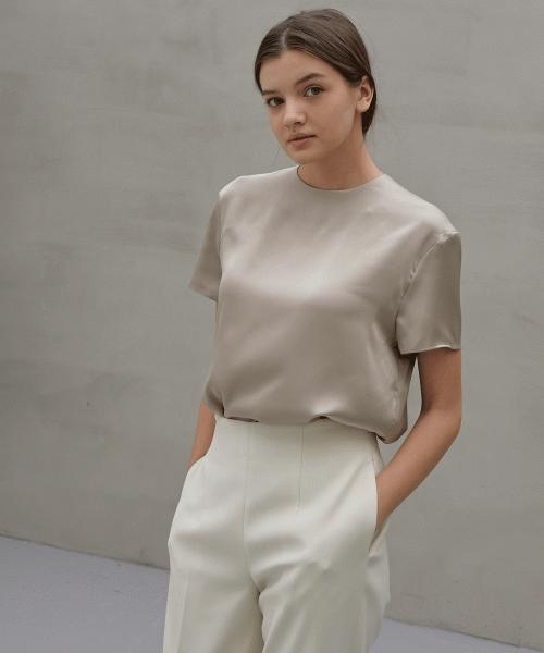Rank 5 [Kale] Satin Blouse_Beige Beige Free