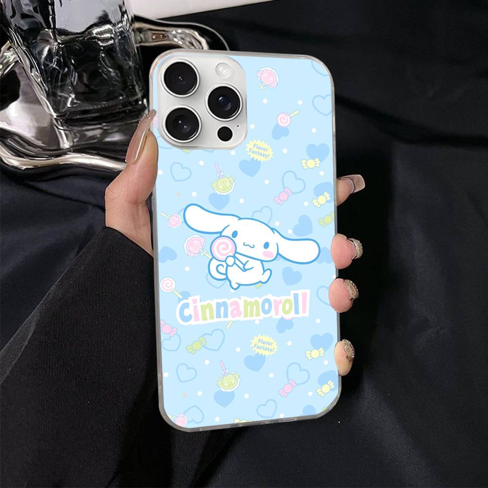 Caroon Cute C-Cinnamorolls For IPhone 17 Air 16 15 14 13 12 11 Pro Max Plus Phone Case Silvery Satin Glossy Surface