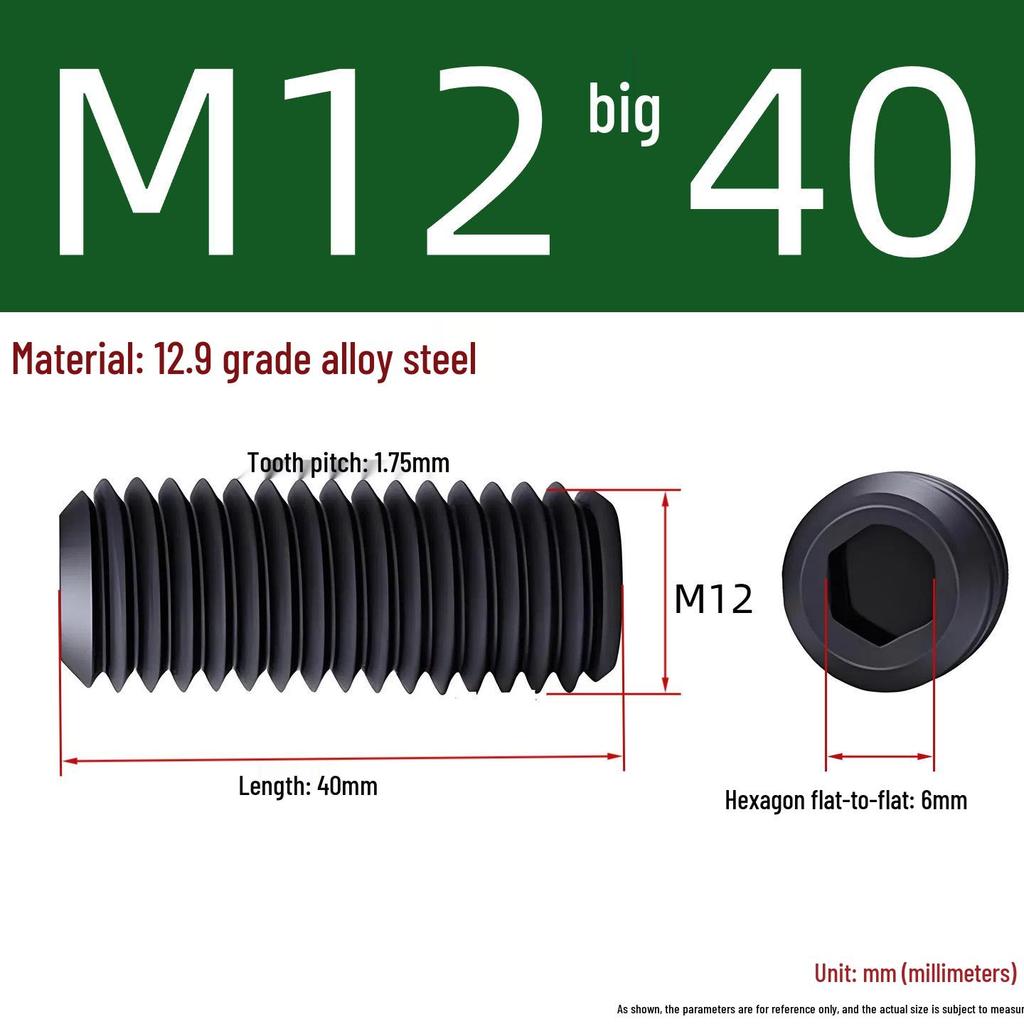 Grade 12.9 Hex Socket Headless Set Screw (M3-M16)