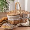 Wicker Picnic Basket With Lid Handle Picnic Hamper Handmade Willow Woven Storage Hamper Outdoor Camping Fruit Basket Container