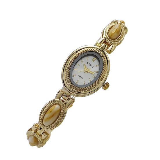 Faux Gemstone Bracelet Watch Ladies Vintage Oval Dial Wristwatch Elegant Quartz Watch Gift for Her Girlfriend Mom Wife