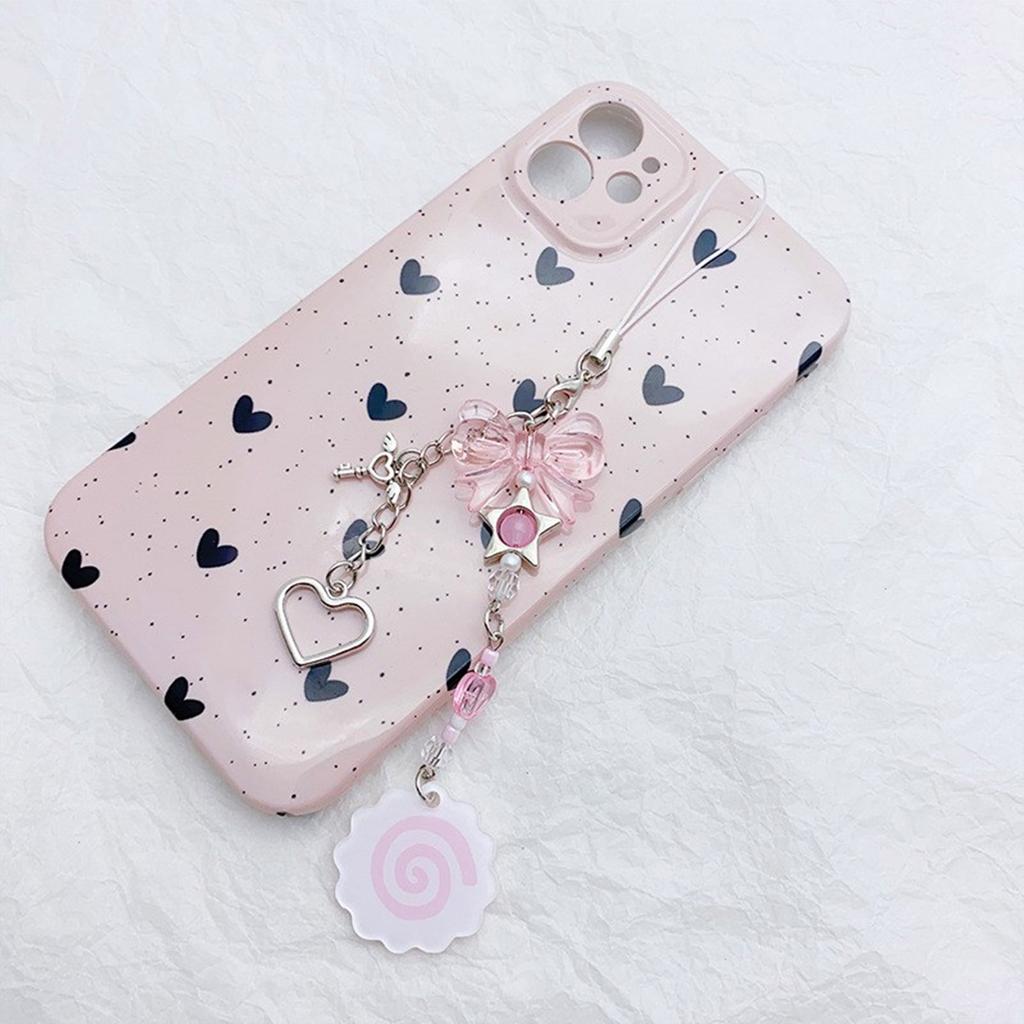 Fashionable Butterfly Fish Cake Phone Chain Pendant Cellphone Charm Keyring Cute Acrylic Keychain with Beads Accessory