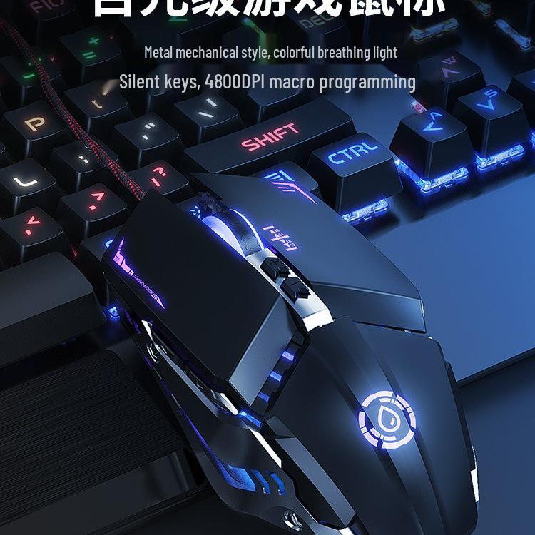 Men's Esports Three-Piece Set: Wired Metal Mechanical Keyboard, Mouse, and Headset for Gaming.