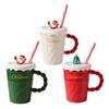 Christmas Ceramic Mugs Large 400ml Capacity Festival Christmas Theme Ceramic Mugs with Lid for Hot Beverage