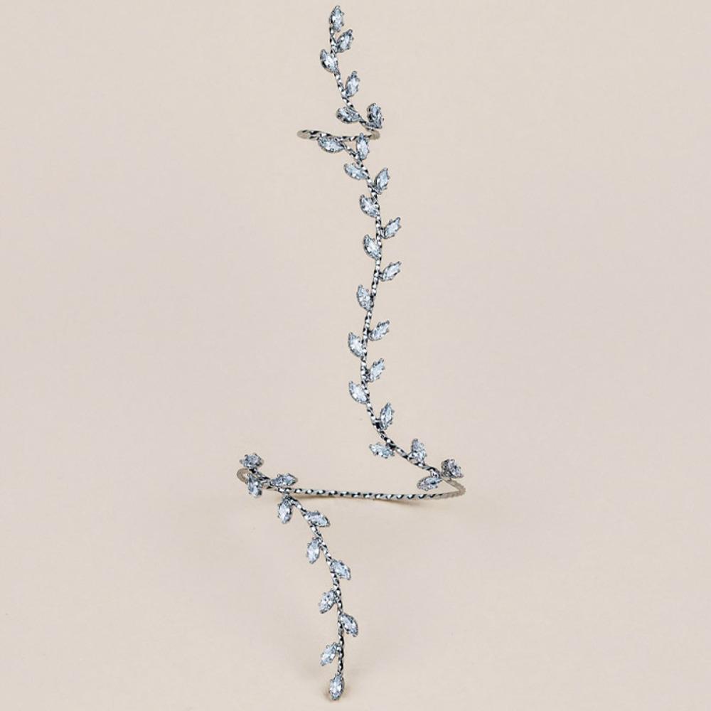 Bracciale Lusso Semplice Elegante alla Moda Strass Regolabile Foglia Zirconia Cubica Bracciale Mano Palmo Gioiello Intarsio Metallico
