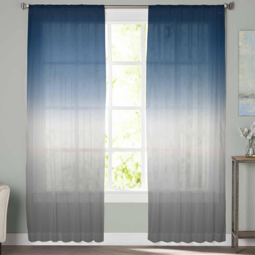 Blågrå Gradient Abstrakta Skira Gardiner för Barnrum Vardagsrum Voile Fönstergardiner Tyll Draperier