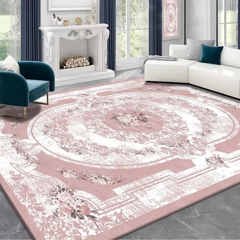 Vintage High-end Antiskid Living Room Carpet Pink Soft Home Decor Bedroom Dresser Rug Easy Cleaning Washroom Floor Mat Soft