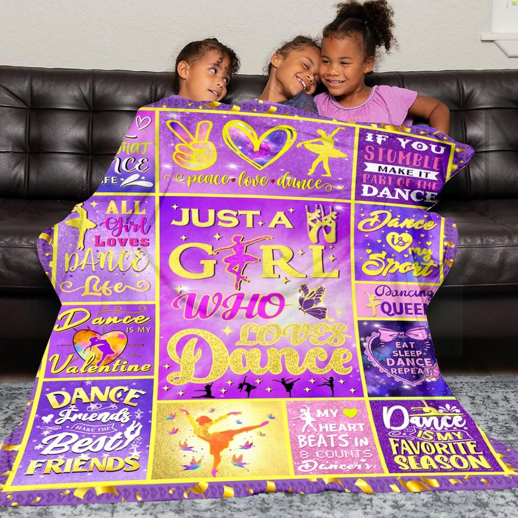 Dance Blanket Gifts for Girls, Super Soft Cute Purple Ballet Dancer Gifts Blanket for Dance Lovers Teen Girls Women Teacher, Warm Cozy Fun Plush