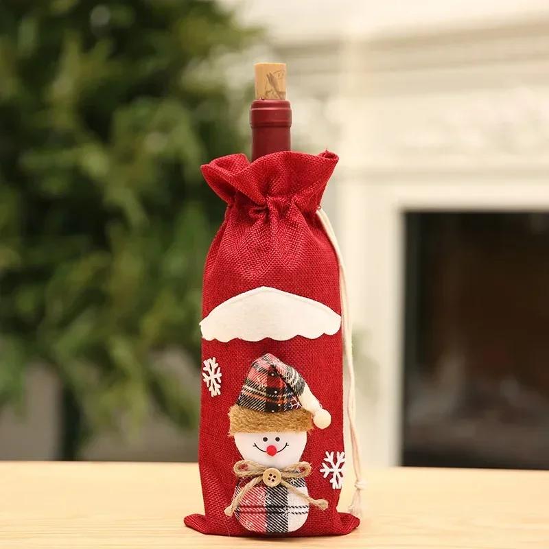 Christmas Wine Bottle Cover Wine Bag Linen Christmas New Champagne Wine Bottle Cover Bottle Bag Dining Table Decoration