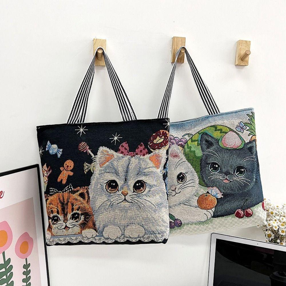 Embroidery Ethnic Style Handbag Large Capacity Animal Shoulder Bag  Grocery Handbags