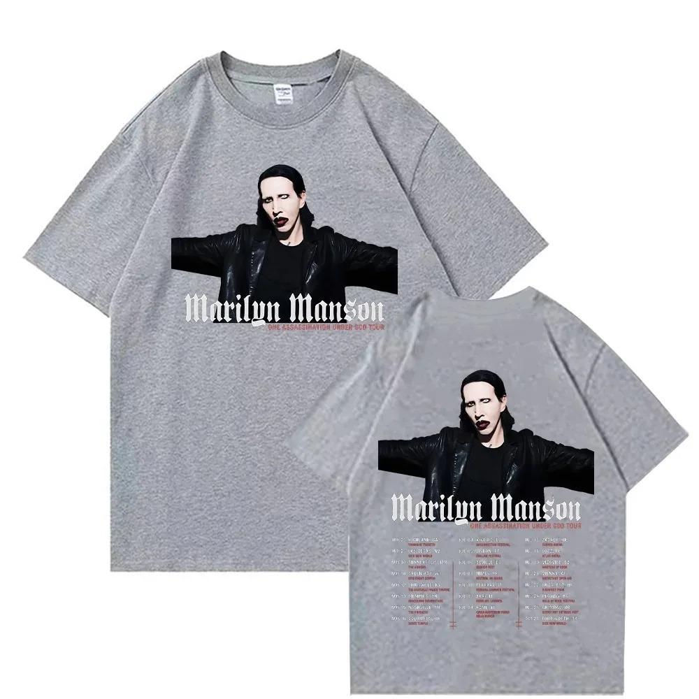 Marilyn Manson One Assassination Under God Tour Double-Sided T-Shirt Goth Industrial Metal Black Unisex Oversized Rock Concert Women And Men T-shirts