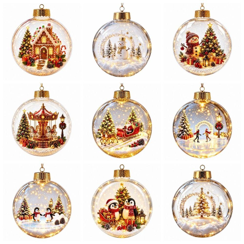 2D Flat Pattern Christmas Ball Ornament Transparent Clear Sphere Bauble  Family Gathering