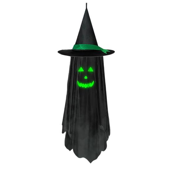 Halloween Hanging Ghosts Outdoor Decoration Glow in The Dark Ghost Witch Hat Ornament for Porch 100cm A