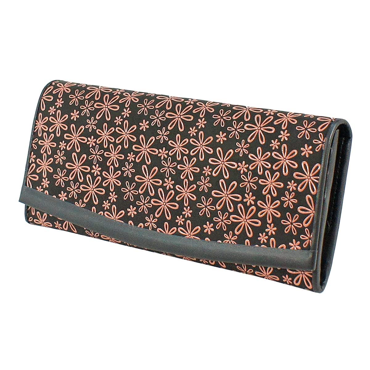 

Длинный кошелек Inden T Thin Deerskin Black x Pink Lacquer Snow Grass Pattern [Indenya] 2311-51-160