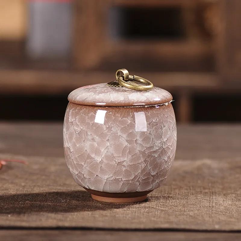 Cracked Ceramic Tea Caddies Coffee Canister Household Portable Travel Mini Porcelain Sealed Moisture-proof Storage Jar Home Deco