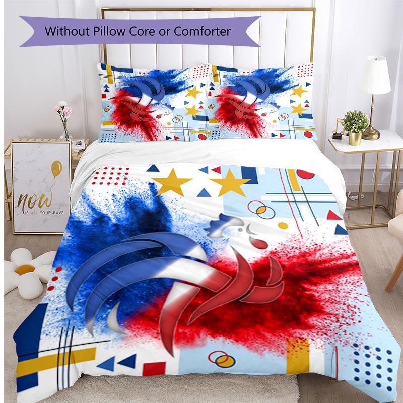 Juego de Ropa de Cama Estampada France Football de 3 Piezas Juego de Cubre Cama Acogedor y Transpirable como Regalo de Inauguración o Festivo