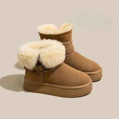 Fleece Dicksohlige Mid-Calf Schneestiefel für Damen, Neue Verdickte Baumwollschuhe