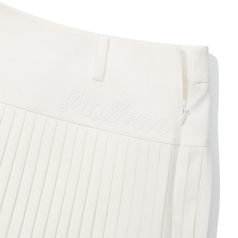 MALBON GOLF Women'S Wide Waistband Fine Pleated Skirt Off White (Woman)