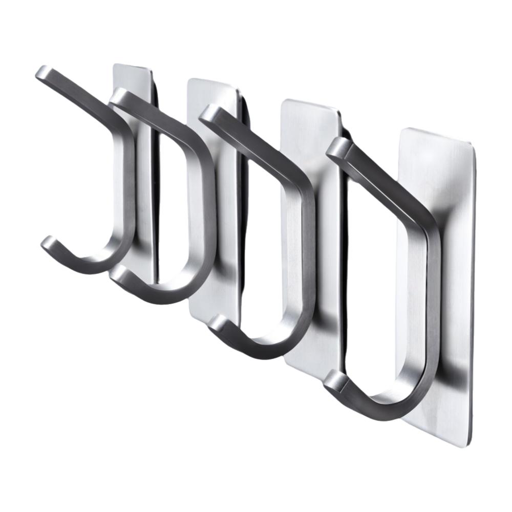 4pcs Stainless Steel Adhesive Towel Hooks Self Adhesive Waterproof Stick on Hooks No Drill Space Saving Heavy Duty Hooks