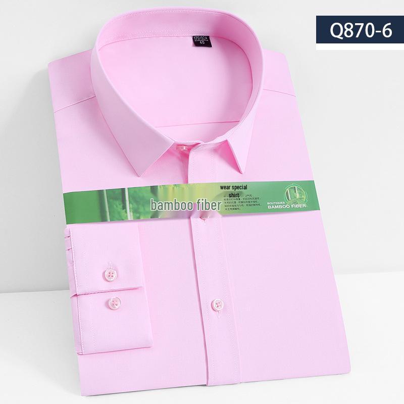 Men's Long Sleeve Bamboo Fiber Slim Fit Shirt - Solid Color, Iron-Free, Micro-Elastic.
