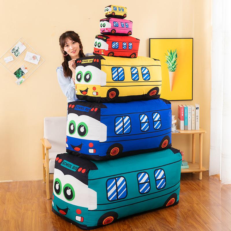 Creative Cartoon Printed Vehicle Bus Car Plush Toy Bus Van Doll Throw Pillow Soft Cloth Doll Children Holiday Birthday Gift