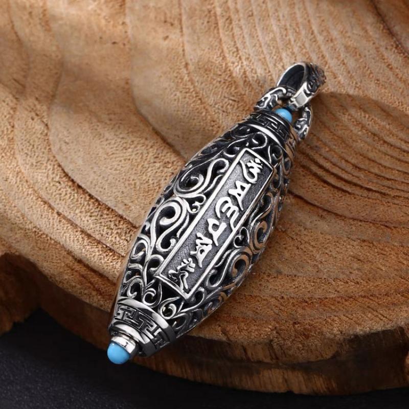 Retro Six Character Mantra Tianzhu Rotatable Pendant for Men and Women, Collarbone Chain