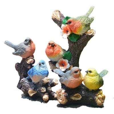 Decoration Fairy Garden Animal Sculpture Lifelike Bird Statue Sparrow On Branch Kingfisher Figurine