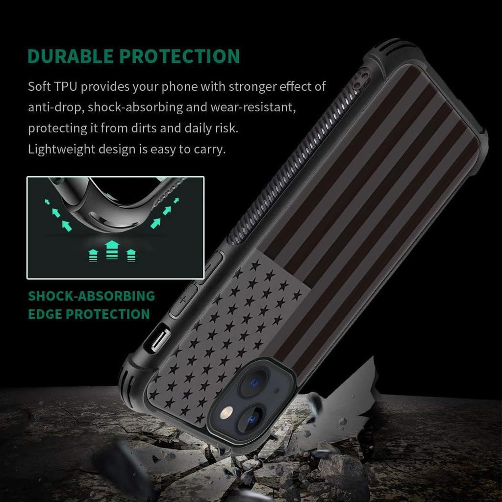 Case Compatible with iPhone 15,H Gray American Flag G3 Pattern Design Scratch and Shock Resistant Rugged TPU Protective Case for iPhone 15