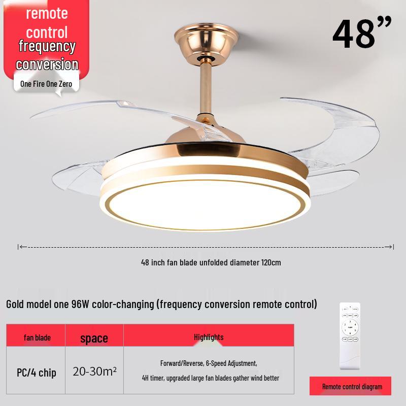 Smart Variable Frequency Ceiling Fan with Chandelier for Living Room, Bedroom, and Restaurant