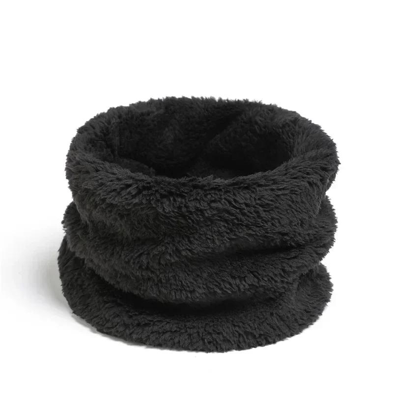 Solid Cashmere Plush Warm Winter Ring Scarf Women Men Knitted Full Face Mask Snood Neck Scarves Thick Muffler 2025 New