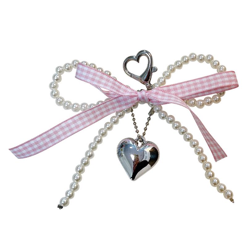 Pearl Bow Heart Pendant Keychain & Phone Charm Gift