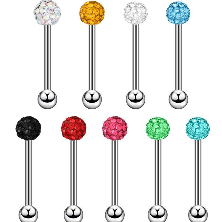 Nouveau Piercing de Langue en Acier Inoxydable avec Bijou Boule Diamant Coloré