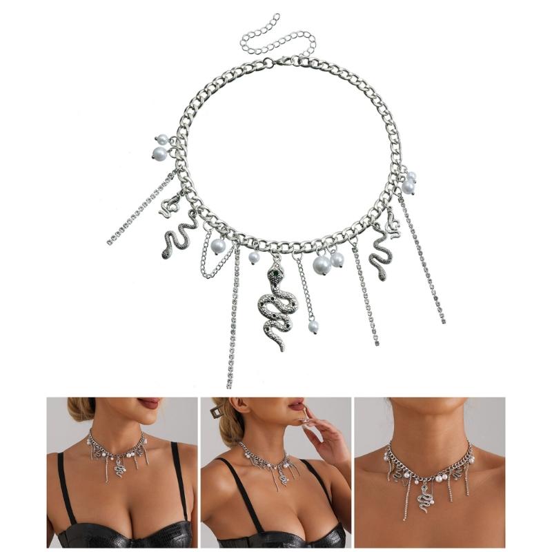 Elegant Snake Pearls Pendant Necklace Fashionable and Unique Statement Jewelry Tassels Necklace Present for Women Girls