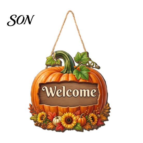 Natural Hemp Rope Hanger Autumn Pumpkin Gnome Welcome Sign for Front Door, Rustic Wood Hanging Wooden Door Decor Ornament with Fall Harvest Home Porch