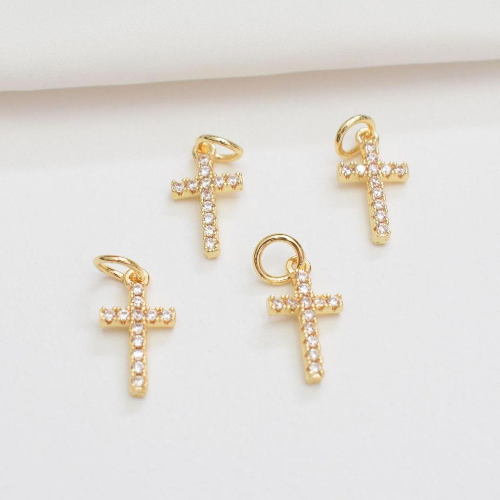 14K Gold-Filled Diamond Mini Cross Pendant for DIY Bracelets and Necklaces
