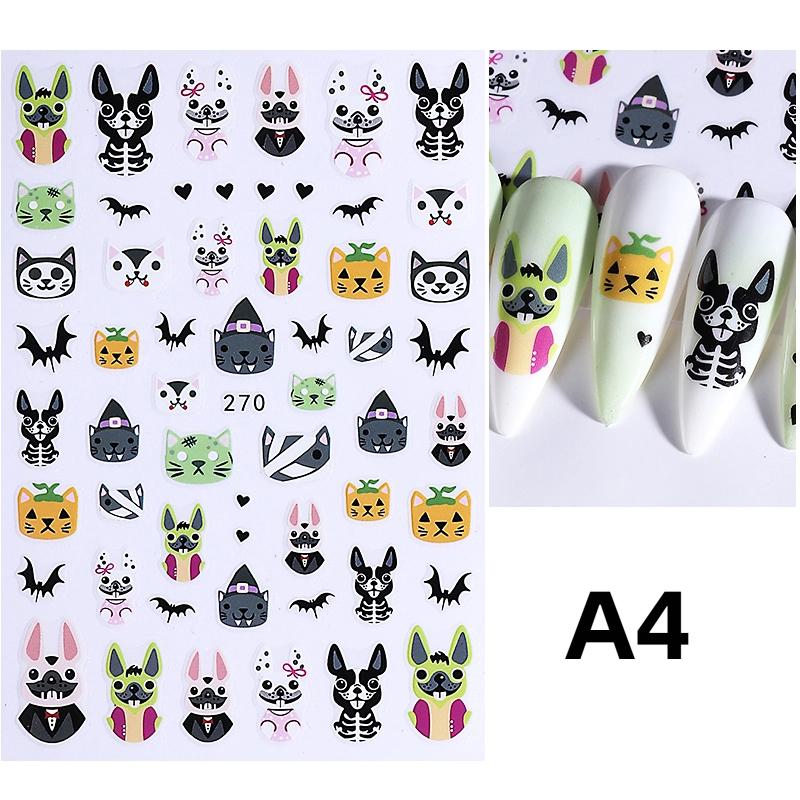 1/6 Pcs Halloween Nail Stickers Cute Skull Pumpkin Ghost Spider Nail Slide Decals Nail Supplies Manicure Decoration
