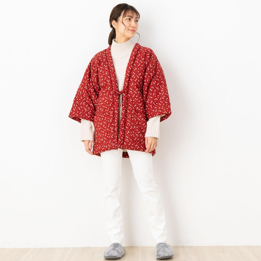 Watano Sato Padded Hanten Small Floral Free Burgundy (Cotton Village) Women's Jacket, Print, Size,