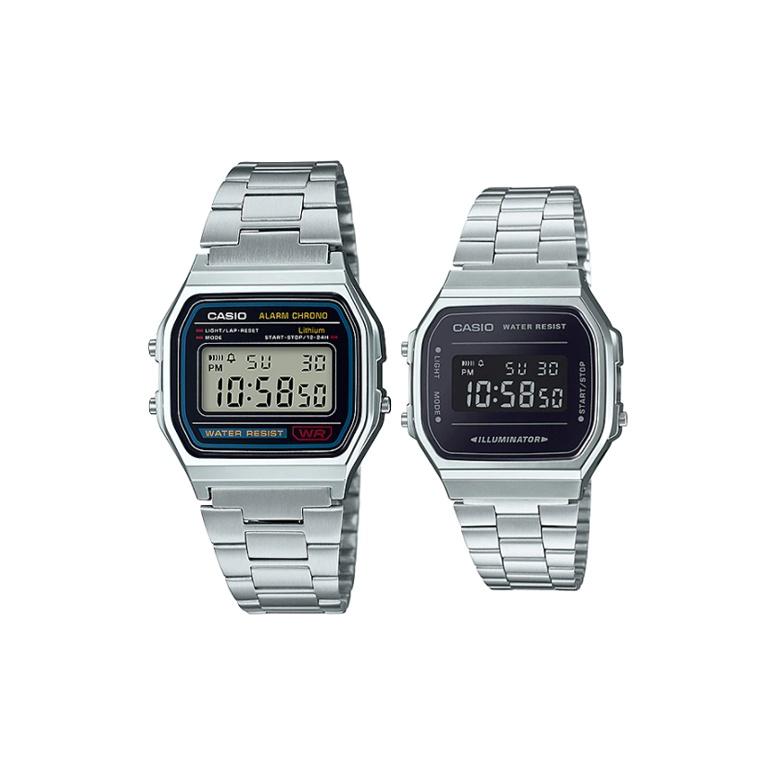 CASIO Unisex Pair Table Series Black Watch A158WA-1+A168WEM-1 Regular Watch Box