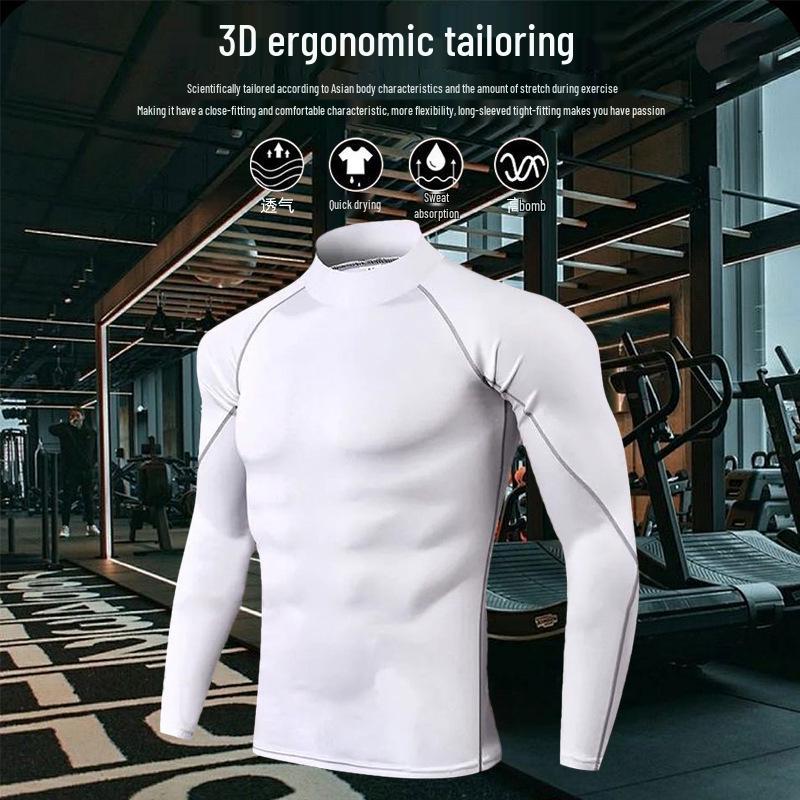 2025 Men's High-Neck Quick-Dry Training T-Shirt - Autumn/Winter Breathable, High-Elastic Fitness Wear