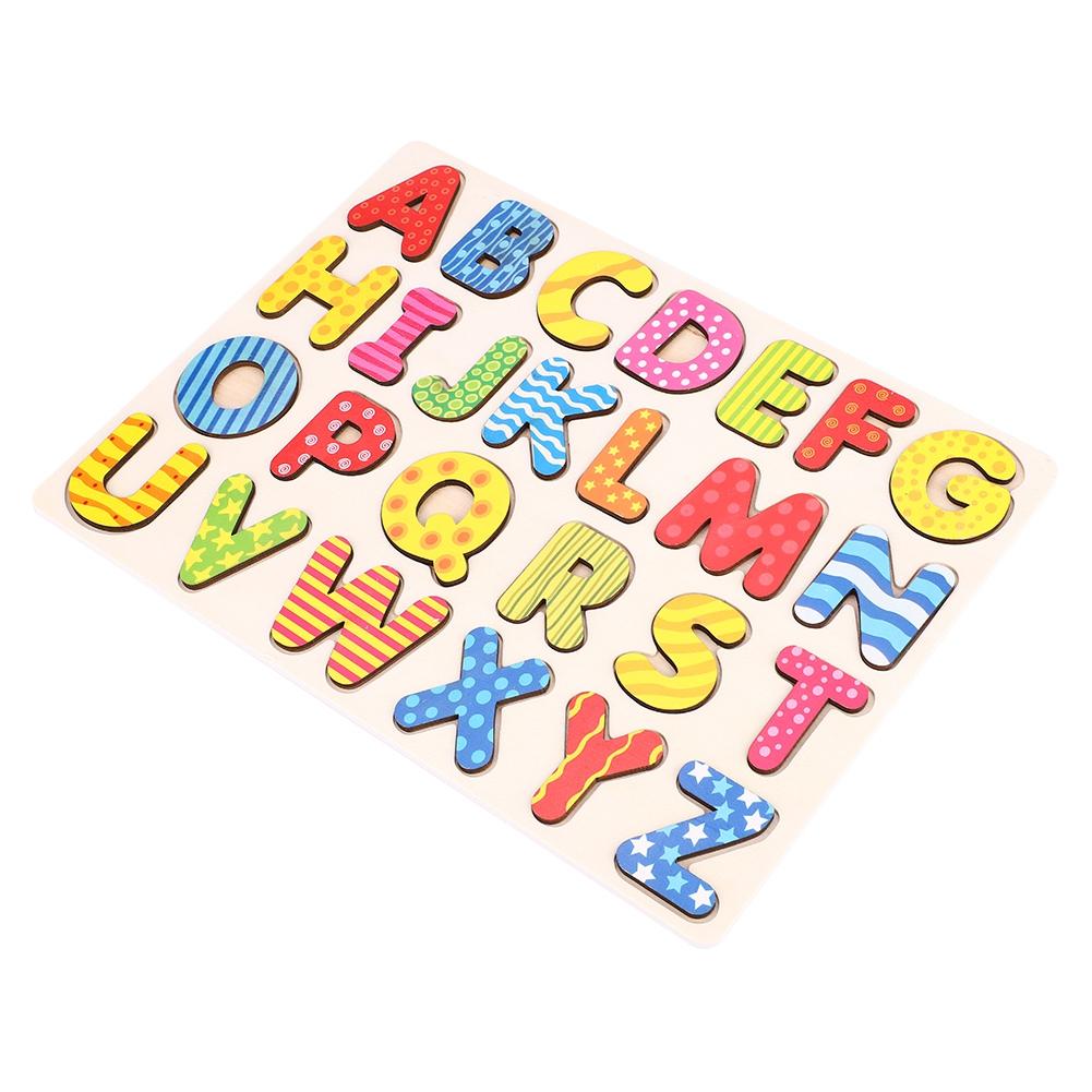 Puzzle din Lemn pentru Copii Set Placă de Prindere cu Mâna Educativ Jucărie Desen Animat Cadou (Alfabet)