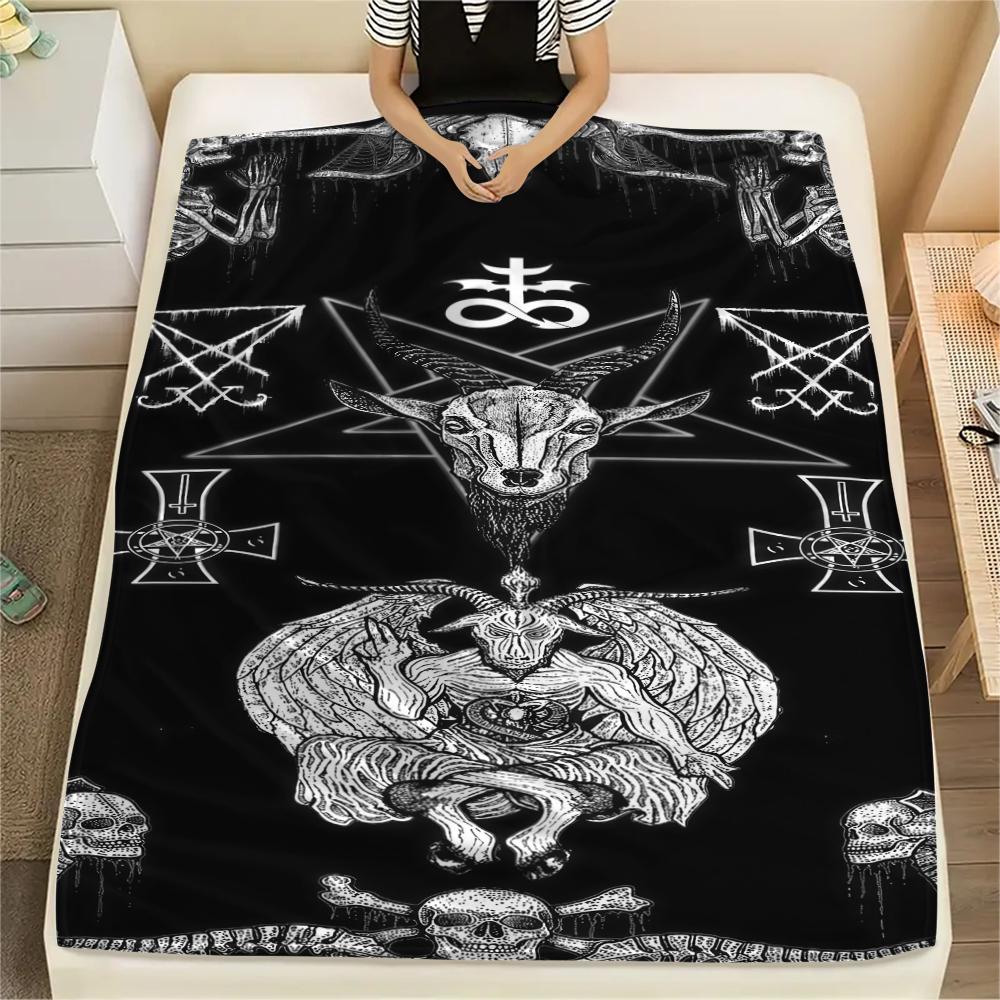 1 ks Flanelová deka s potiskem symbolu Satana, Vysoká kvalita, Pro všechna roční období, Domácí dekorace, Teplo a pohodlí, Perfektní pro vánoční dárky