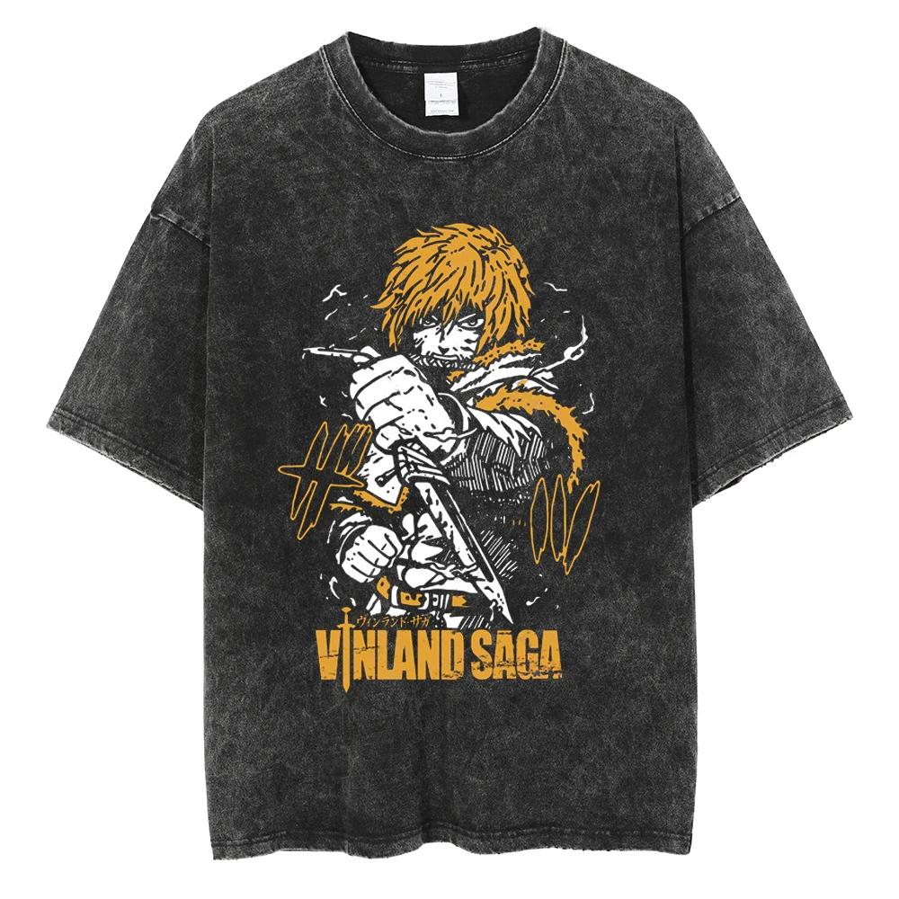 VINLAND SAGA Manga T Shirt For Men Women Tshirt Washed Cotton T-shirt Clothing Summer Short Sleeve O-Neck Tees Streetwear