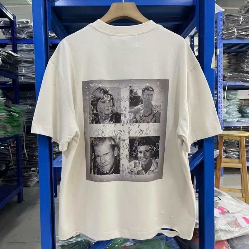 Men Y2K Rhinestone Short Sleeve T-Shirt Oversized Ripped Vintage Photo Street Tee