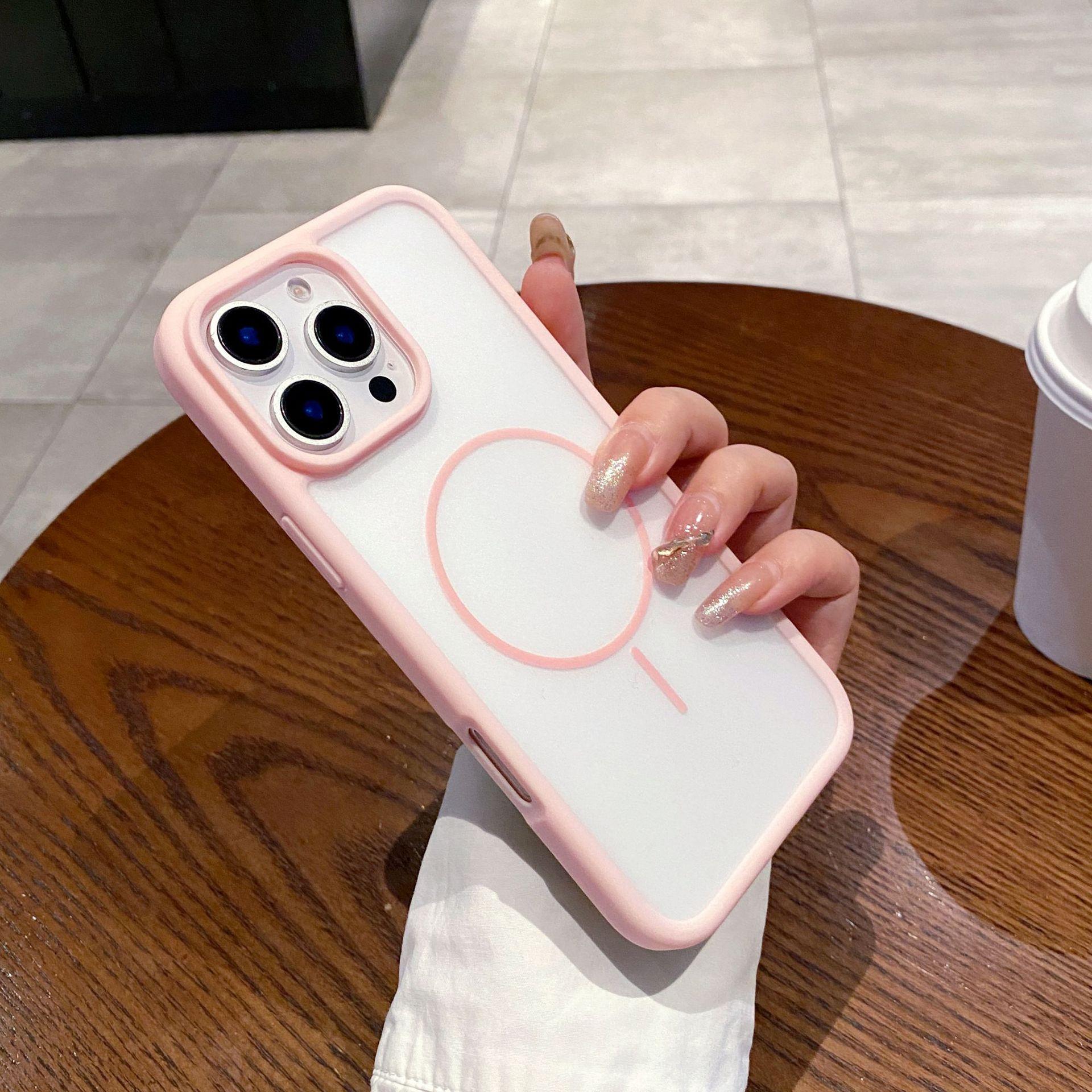 

Тонкий матовый чехол для мобильного телефона с магнитной адсорбцией 13 Подходит для IPhone 15 Promax Защитный чехол 14 Apple 16plus Чехол iPhone12Promax розовый